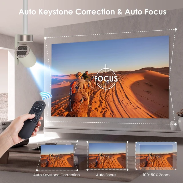 Alt view image 5 of 7 - Projector with WiFi and Bluetooth, Support 1080P 4K, 270°Rotatable Portable Projector with Autofocus and Auto Keystone, Home Projector with HIFI Stereo Sound for TV Stick, Laptop, PC, Phone (White)