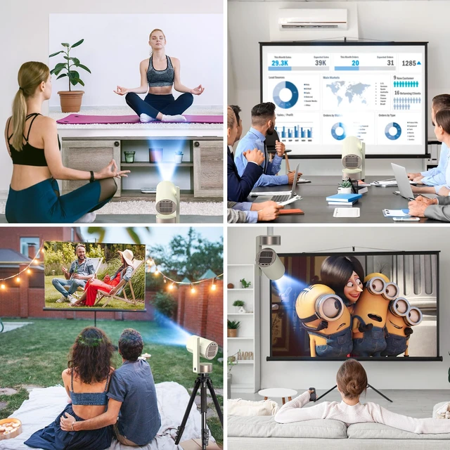 Alt view image 7 of 7 - Projector with WiFi and Bluetooth, Support 1080P 4K, 270°Rotatable Portable Projector with Autofocus and Auto Keystone, Home Projector with HIFI Stereo Sound for TV Stick, Laptop, PC, Phone (White)