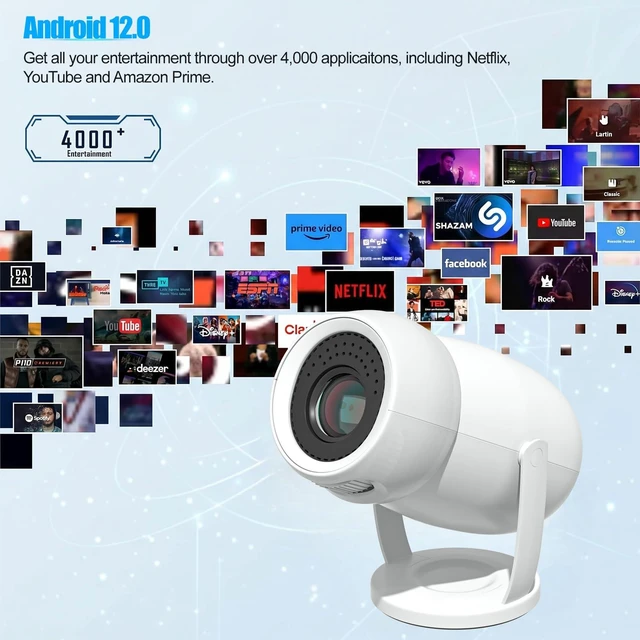 Alt view image 4 of 7 - Smart Mini Projector with WiFi 6 and Bluetooth 5.0, White | 180° Rotation,Support 1080P 4K,Portable Projector for Home Theater,Bedroom, Outdoor Movies