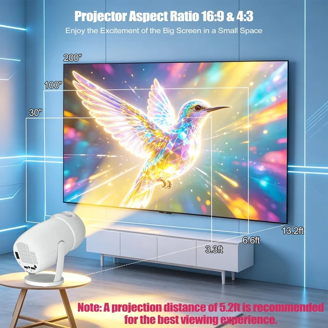 Alt view image 5 of 7 - Smart Mini Projector with WiFi 6 and Bluetooth 5.0, White | 180° Rotation,Support 1080P 4K,Portable Projector for Home Theater,Bedroom, Outdoor Movies