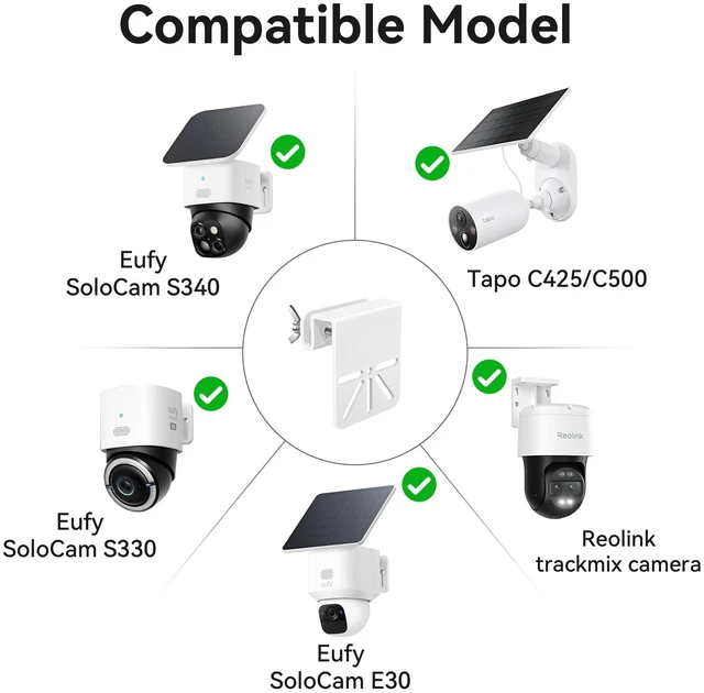 Alt view image 2 of 7 - 2 Pack Gutter Mount Bracket Compatible with Eufy Solocam S340/E30, Wyze, Eufy, Reolink, AOSU, No Drill Installation, Stainless Steel Gutter Mount for Security Camera, Security Camera Holder
