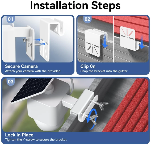 Alt view image 3 of 7 - 2 Pack Gutter Mount Bracket Compatible with Eufy Solocam S340/E30, Wyze, Eufy, Reolink, AOSU, No Drill Installation, Stainless Steel Gutter Mount for Security Camera, Security Camera Holder