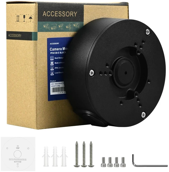 Main image of VALUCAMPFA130-E Black Security Camera Bracket Wall Ceilling Mounting Junction Box IP66 WaterProof for Bullet Turret Dome Cam HDW4631C-A,PFW3849S-A180-AS-PV,HFW2841S-S,HDW3849H-AS-PV,PDW3849-A180-AS-PV