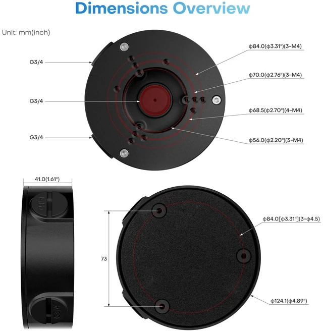 Alt view image 2 of 7 - VALUCAMPFA130-E Black Security Camera Bracket Wall Ceilling Mounting Junction Box IP66 WaterProof for Bullet Turret Dome Cam HDW4631C-A,PFW3849S-A180-AS-PV,HFW2841S-S,HDW3849H-AS-PV,PDW3849-A180-AS-PV