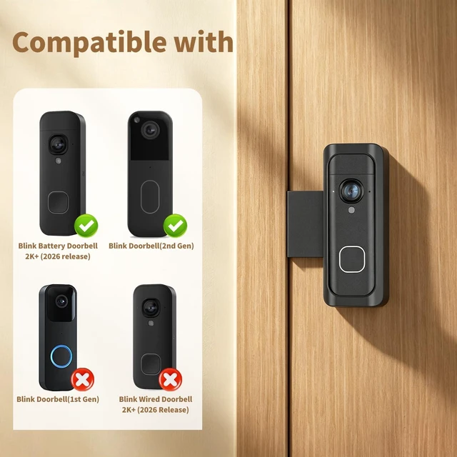 Alt view image 2 of 7 - Anti-Theft Blink Doorbell Mount for Blink Battery Doorbell 2K+, Black | No-Drill, Renter-Friendly Bracket, Doorbell Holder for Apartment Door, Not Block Doorbell Motion Sensor, Ideal for Home