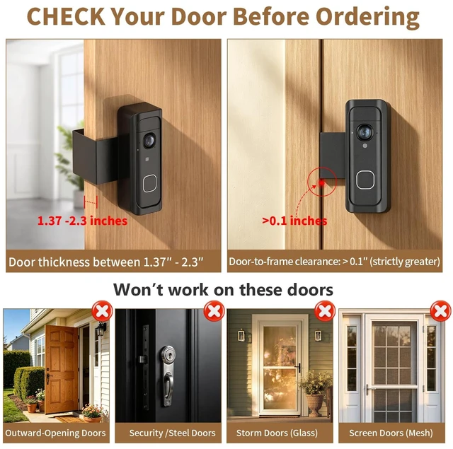 Alt view image 3 of 7 - Anti-Theft Blink Doorbell Mount for Blink Battery Doorbell 2K+, Black | No-Drill, Renter-Friendly Bracket, Doorbell Holder for Apartment Door, Not Block Doorbell Motion Sensor, Ideal for Home