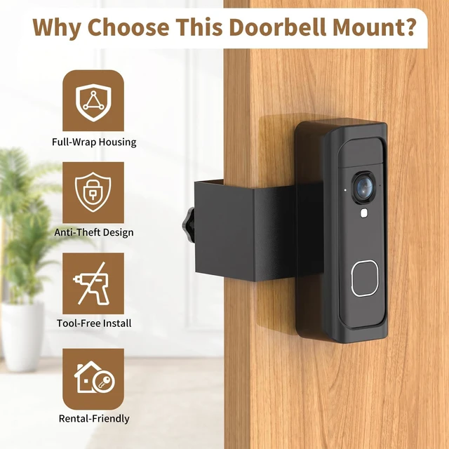 Alt view image 5 of 7 - Anti-Theft Blink Doorbell Mount for Blink Battery Doorbell 2K+, Black | No-Drill, Renter-Friendly Bracket, Doorbell Holder for Apartment Door, Not Block Doorbell Motion Sensor, Ideal for Home