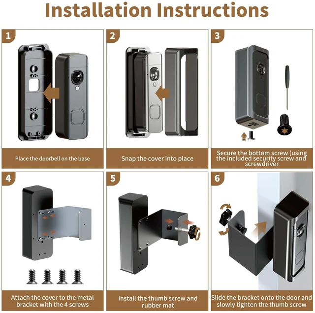 Alt view image 6 of 7 - Anti-Theft Blink Doorbell Mount for Blink Battery Doorbell 2K+, Black | No-Drill, Renter-Friendly Bracket, Doorbell Holder for Apartment Door, Not Block Doorbell Motion Sensor, Ideal for Home