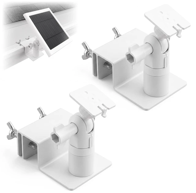 Main image of 2 Pack White Gutter Mount for Solar Panel | Aluminum, No-Drill, 1/4"-20 Bracket, Compatible with Ring Arlo Eufy Wyze