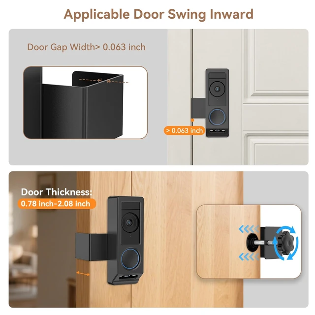 Alt view image 2 of 7 - Anti-Theft Video Doorbell Mount for Eufy E340 Camera, No-Drill Adjustable Mounting Bracket Holder Accessories for Eufy Doorbell Camera Mount, Apartment Door Bell Kits for Home Rentals Room (Black)
