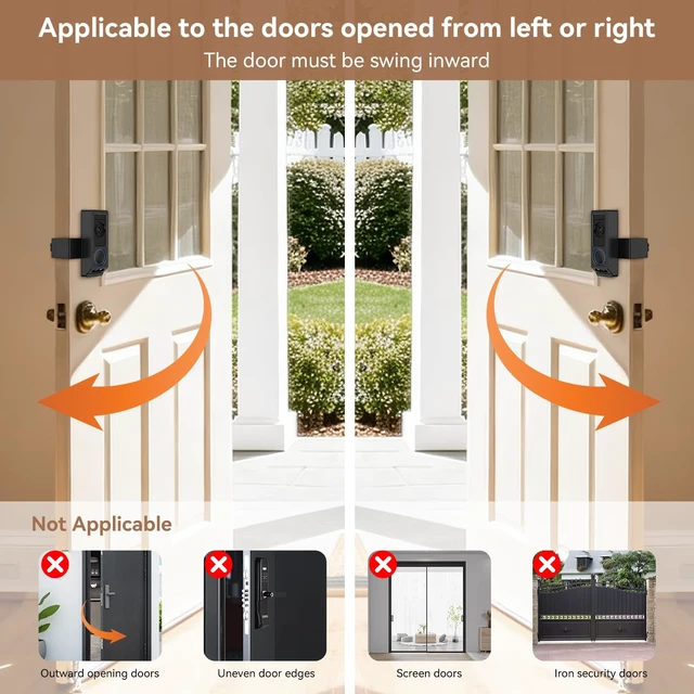 Alt view image 3 of 7 - Anti-Theft Video Doorbell Mount for Eufy E340 Camera, No-Drill Adjustable Mounting Bracket Holder Accessories for Eufy Doorbell Camera Mount, Apartment Door Bell Kits for Home Rentals Room (Black)