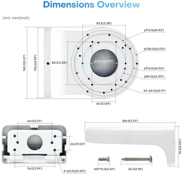 Alt view image 2 of 7 - HITOSINO Waterproof All Metal Aluminum SECC Wall Mount Bracket for HITOSINO Hikvson DH Turret Eyeball IP PoE Camera PFB168W