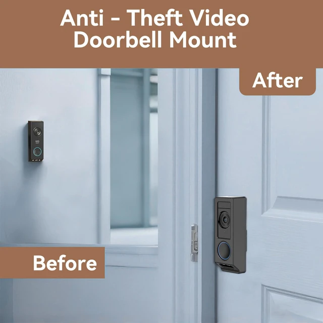 Alt view image 4 of 7 - Anti-Theft Video Doorbell Mount for Eufy E340 Camera, No-Drill Adjustable Mounting Bracket Holder Accessories for Eufy Doorbell Camera Mount, Apartment Door Bell Kits for Home Rentals Room (Black)