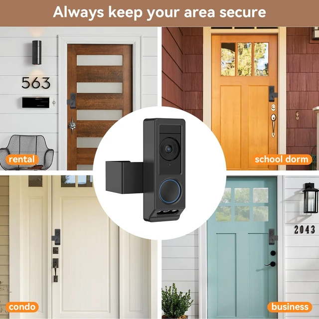 Alt view image 5 of 7 - Anti-Theft Video Doorbell Mount for Eufy E340 Camera, No-Drill Adjustable Mounting Bracket Holder Accessories for Eufy Doorbell Camera Mount, Apartment Door Bell Kits for Home Rentals Room (Black)
