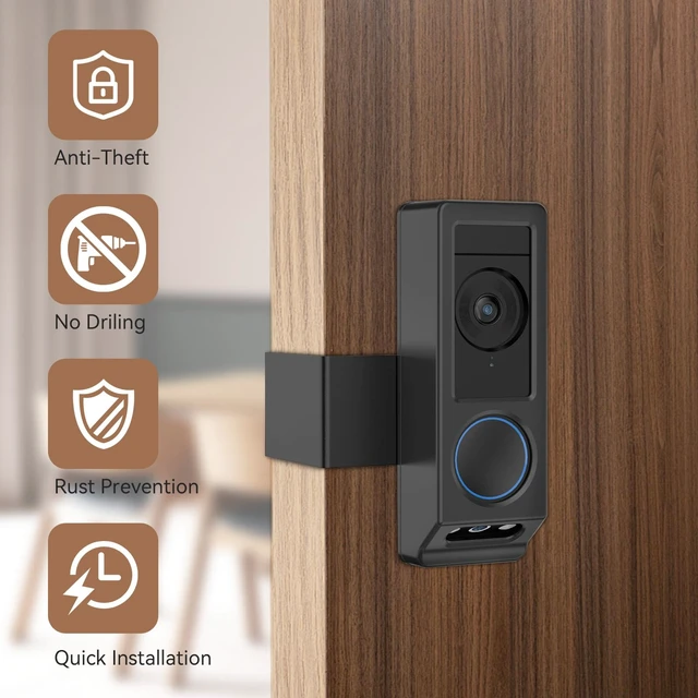 Alt view image 6 of 7 - Anti-Theft Video Doorbell Mount for Eufy E340 Camera, No-Drill Adjustable Mounting Bracket Holder Accessories for Eufy Doorbell Camera Mount, Apartment Door Bell Kits for Home Rentals Room (Black)