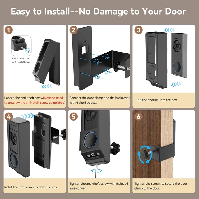 Alt view image 7 of 7 - Anti-Theft Video Doorbell Mount for Eufy E340 Camera, No-Drill Adjustable Mounting Bracket Holder Accessories for Eufy Doorbell Camera Mount, Apartment Door Bell Kits for Home Rentals Room (Black)