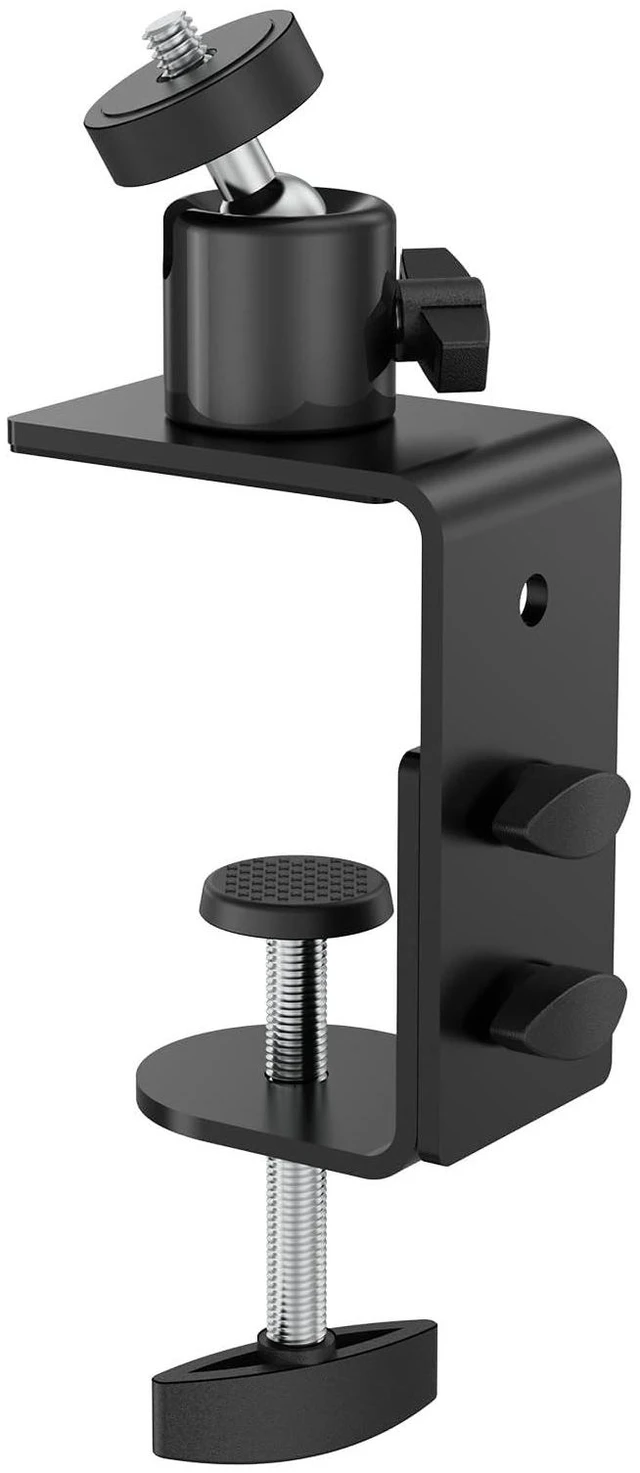 Main image of C-Clamp Mount with 360 Degree Ball Head & 1/4 Screw Adapter for Camera | Compatible with Go Pro, Ring, Google Nest, Wyze, and Arlo, Fits Desk/Railing/Branch/Handlebar, Metal, Black (60mm)