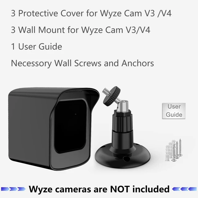 Alt view image 6 of 6 - Wyze Camera Outdoor Mount, 360°Swivel Wyze Wall Mount for Wyze Cam V4/V3 | Weatherproof Protective Cover, Wall Mount Solid Housing for Wyze Outdoor Indoor Smart Home System, 3 Pack, Black