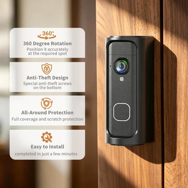 Alt view image 3 of 7 - Adjustable 360° Angle Doorbell Mount for Blink Battery Doorbell 2K+ (2026) | Adjusted Viewing Angle, with Protection Cover,No Drill Adhesive Doorbell Corner Bracket,Accessories Wedge Kit for Apartment