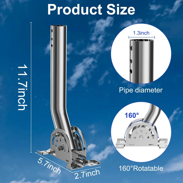 Alt view image 7 of 7 - 430 Stainless Steel Antenna Pole Mount,13''-160° J- Pole Mounting Bracket | Three Screw Locking,Pole/Wall Mounting Bracket for Outdoor Access Point,WiFi Extender,Cellular Signal Booster(1-Pack,Silver)