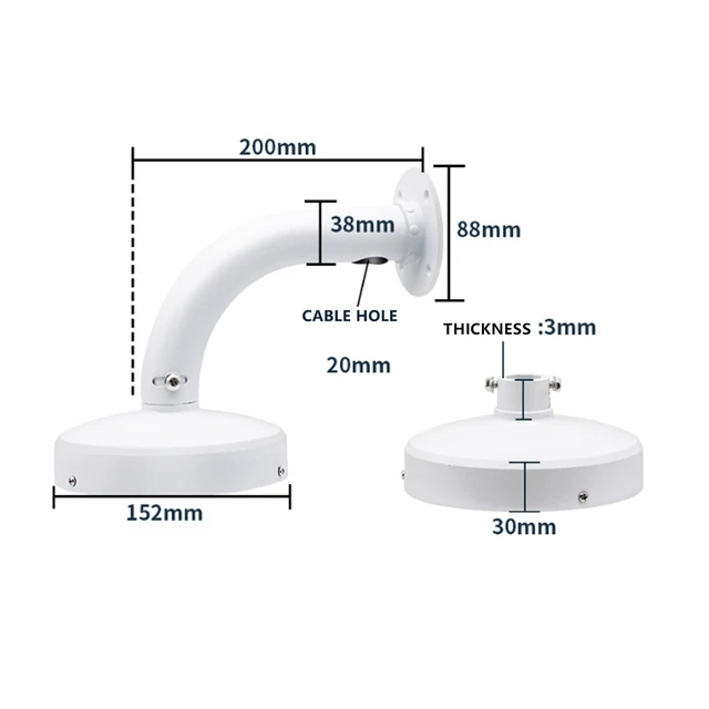 Alt view image 5 of 6 - WiTi 6 inch Base Wall Mount Bracket for Surveillance Cameras IP CCTV, Compatible with Eufy Cameras Bullet Dome PTZ,Cable Management Pole Mounting Antirust Base Powder Spray Coated