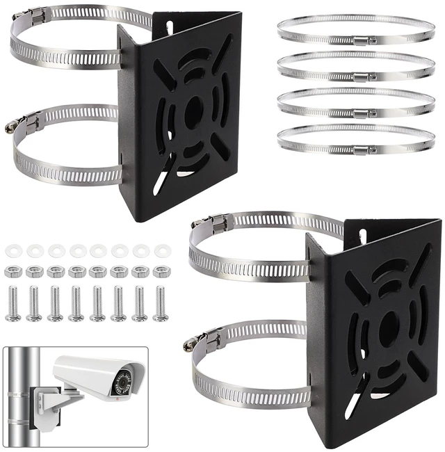 Main image of Sumnacon Security Camera Pole Mount Bracket,Pole Mount Adapter with Loops | Stainless Steel Camera Mount Bracket for Pole Post,2 Pcs Pole Mount Brackets for CCTV Security Cameras Ptz Dome,Black