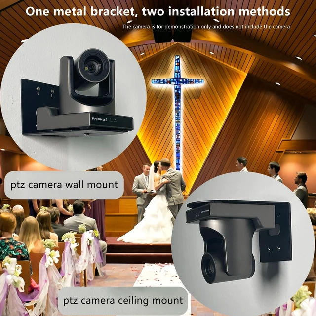 Alt view image 4 of 5 - Prisual PTZ Camera Wall Mount Bracket - Heavy-Duty Solid Metal Universal Mount for All PTZ Cameras, Includes Mounting Screws, Adjustable Compact Space-Saving Design (Black)