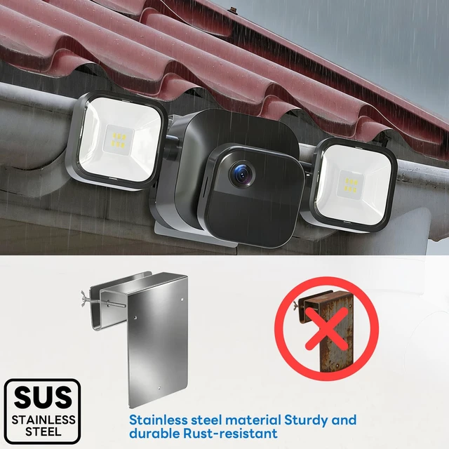 Alt view image 5 of 7 - Gutter Mount Kit for Blink Outdoor 4 Floodlight Camera/Blink Out Door 3 Floodlight Cam, Stainless Steel Bracket, Anti-Rust Screws, No Drill Installation Suitable for Home Security Cameras