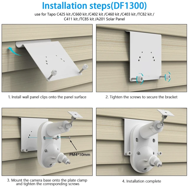 Alt view image 5 of 7 - Koroao Vinyl Siding Mount for TP-Link Tapo C660 C615F C645D C402 C403 C460 C425 C630 C411 C610 TC82 TC90 TC85 KIT C675D KIT Solar Cameras and C545d,Tapo A201 Solar Panel Camera (White)