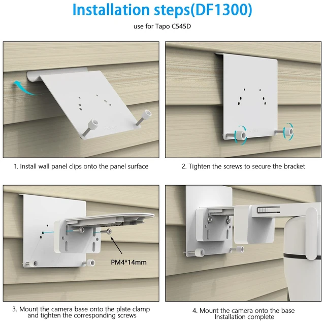 Alt view image 7 of 7 - Koroao Vinyl Siding Mount for TP-Link Tapo C660 C615F C645D C402 C403 C460 C425 C630 C411 C610 TC82 TC90 TC85 KIT C675D KIT Solar Cameras and C545d,Tapo A201 Solar Panel Camera (White)