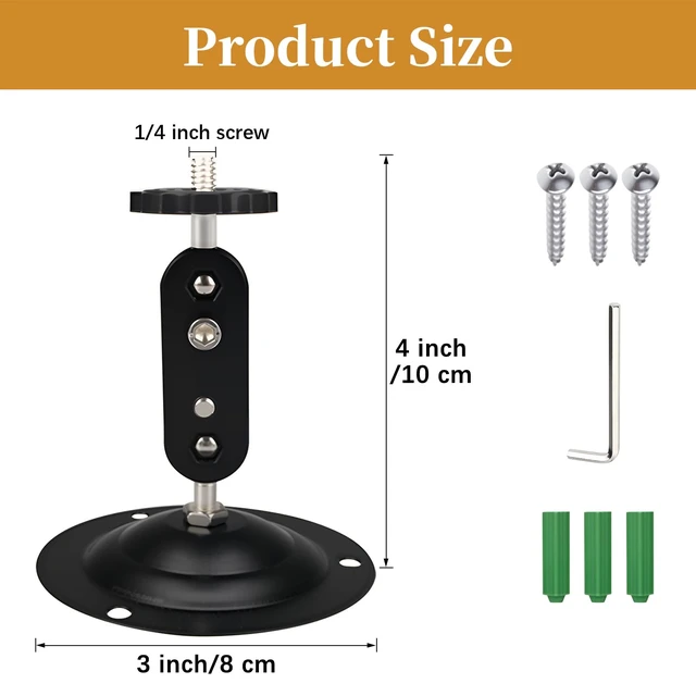 Alt view image 4 of 4 - Heavy Duty Wall Mount Bracket for Security Camera 360° Adjustable, 1/4" Thread, Arm 10cm/4 in, Easy Installation & Durable (4 Pack Black)