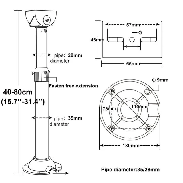 Alt view image 2 of 7 - UQISOVI Surveillance Camera Ceiling Mount Bracket Universal Duckbill Hoisting Lengthening Black Telescopic Support for CCTV Security Bullet Camera (Length 40-80cm/15.7-31.5inch)