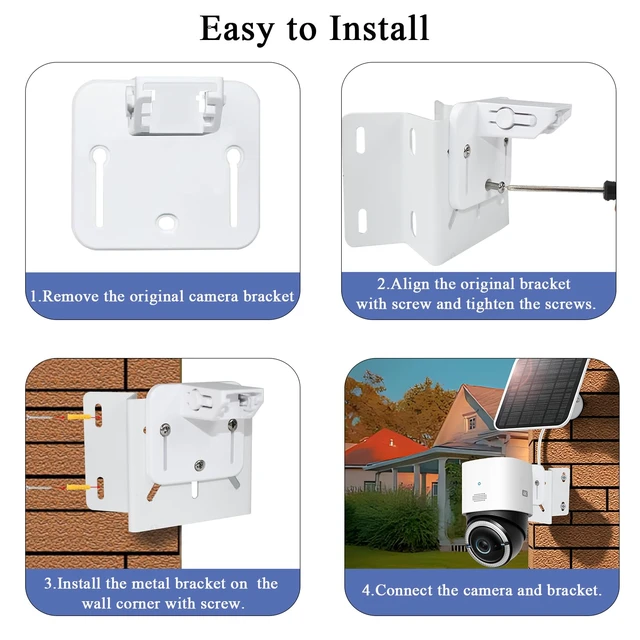 Alt view image 4 of 7 - Corner Mount Compatible with eufy SoloCam S340/E30/E42/4G LTE Cam S330 | Exterior Wall Corner Bracket for PTZ Camera,to Achieve a 270° Wider View Angle,Stainless Steel,Weatherproof for Outdoor,2PCS