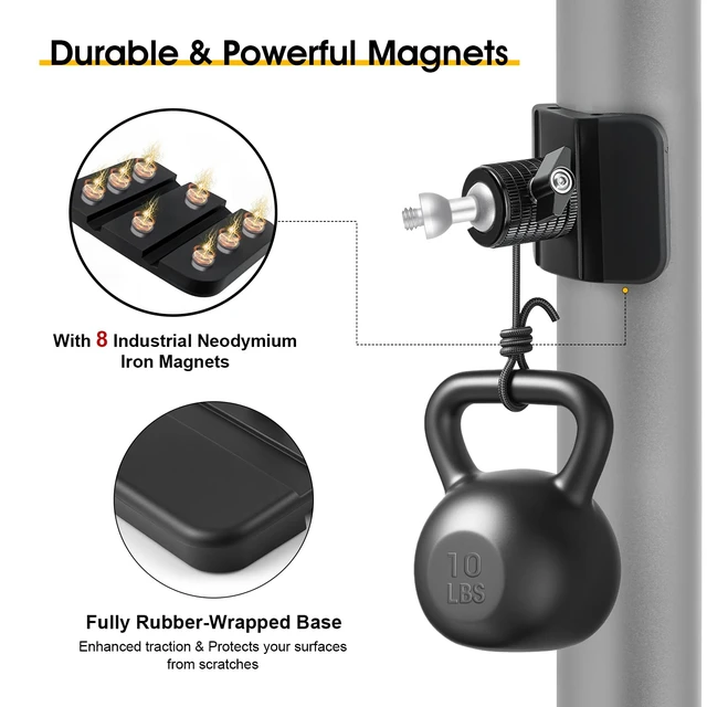 Alt view image 3 of 6 - Magnetic Camera Mount with 1/4" Thread for Flat or Curved Steel Surfaces, Flexible Strong Magnet Indoor Outdoor Security Cam Bracket fits for Arlo, Ring, Wyze, Google Nest, Mevo Start