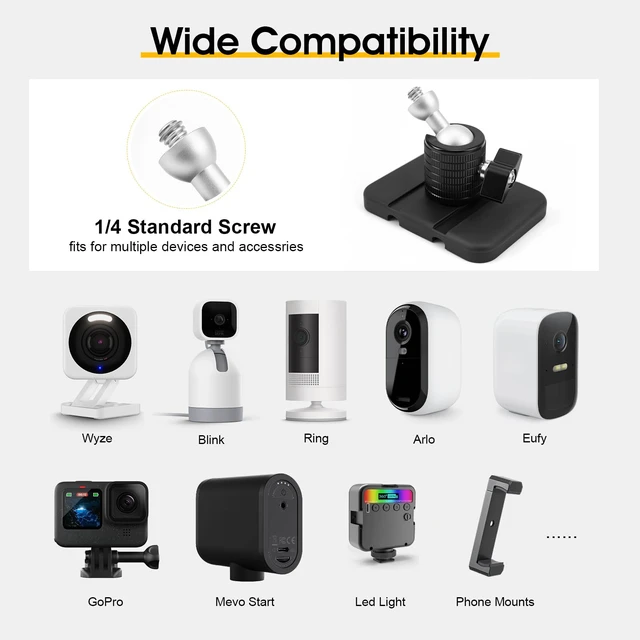 Alt view image 6 of 6 - Magnetic Camera Mount with 1/4" Thread for Flat or Curved Steel Surfaces, Flexible Strong Magnet Indoor Outdoor Security Cam Bracket fits for Arlo, Ring, Wyze, Google Nest, Mevo Start