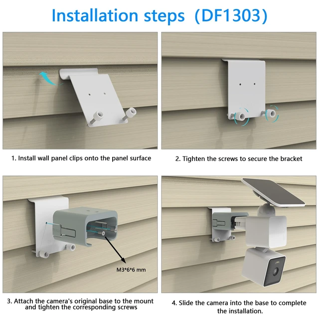 Alt view image 4 of 7 - Koroao Vinyl Siding Mount Bracket Compatible with WYZE Solar Cam Pan Camera,No-Drilling Security Camera Bracket Mounting for Outdoor Use - White