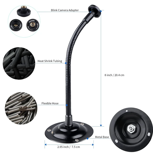 Alt view image 3 of 7 - Mippko 2 Pack Camera Flexible Wall Mount Holder for Blink Outdoor 4 (4th Gen)/(3rd Gen) XT3,Blink XT&XT2/Blink Mini/All New Blink Outdoor,Adjustment Flexible 8 inch Long Gooseneck Arm with Metal Base