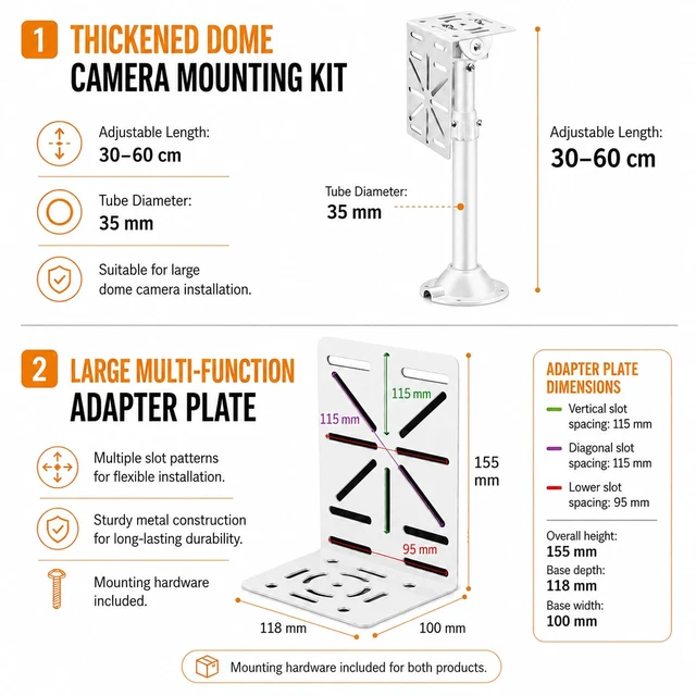 Alt view image 3 of 7 - Pole Security Camera Mount Adjustable 16.5inch-23.6inch with L-Type Multi-Function Ball Adapter Plate, Outdoor Camera Mount Aluminum Alloy for Stability, Wall Camera Mount for Indoor & Outdoor Use