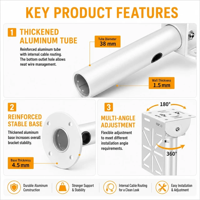 Alt view image 5 of 7 - Pole Security Camera Mount Adjustable 16.5inch-23.6inch with L-Type Multi-Function Ball Adapter Plate, Outdoor Camera Mount Aluminum Alloy for Stability, Wall Camera Mount for Indoor & Outdoor Use