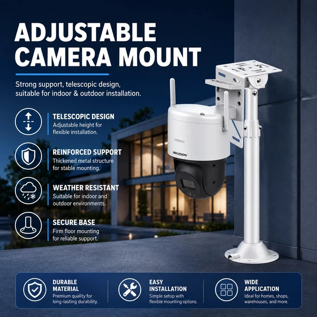Alt view image 6 of 7 - Pole Security Camera Mount Adjustable 16.5inch-23.6inch with L-Type Multi-Function Ball Adapter Plate, Outdoor Camera Mount Aluminum Alloy for Stability, Wall Camera Mount for Indoor & Outdoor Use