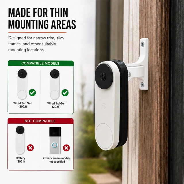 Alt view image 2 of 7 - splash n color 3D Printed Adjustable Screw-in Doorbell Mount Compatible with Google Nest Doorbell Wired 2nd Gen (2022) & 3rd Gen (2025) Skinny Narrow-Trim Base with Rain Hood | Angle Bracket