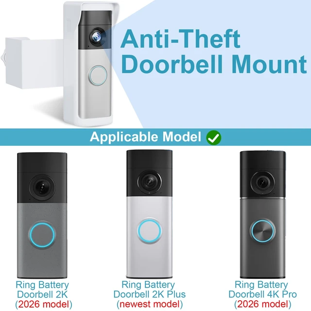 Alt view image 2 of 7 - 2026 Upgrade Anti-Theft Video Doorbell Mount for Ring/Other Battery Doorbell/Plus/Pro(2nd Gen), Adjustable No-Drill Mounting Video Camera Doorbell Cover Holder for Home Rentals, Not for Security Door