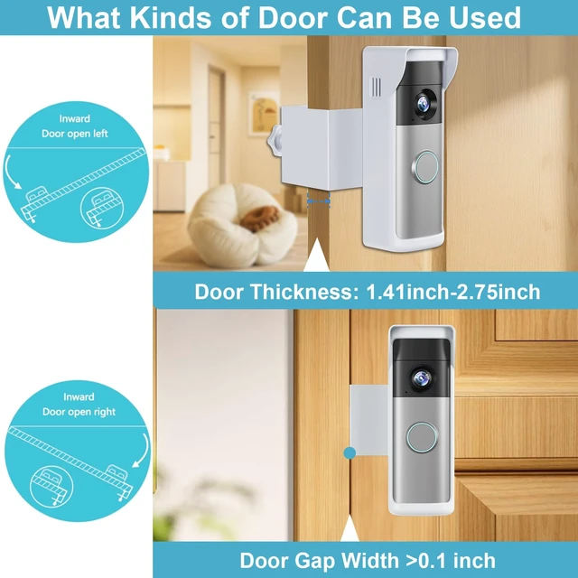 Alt view image 3 of 7 - 2026 Upgrade Anti-Theft Video Doorbell Mount for Ring/Other Battery Doorbell/Plus/Pro(2nd Gen), Adjustable No-Drill Mounting Video Camera Doorbell Cover Holder for Home Rentals, Not for Security Door