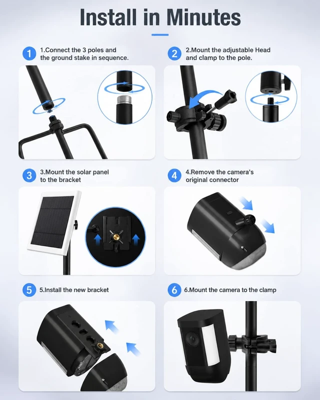 Alt view image 4 of 7 - Ground Stake Mount for Security Cameras & Solar Panels, Fit Ring Blink Eufy | Compatible with Ring, Compatible with Blink, Compatible with Google Nest, Compatible with Eufy, Compatible with Wyze
