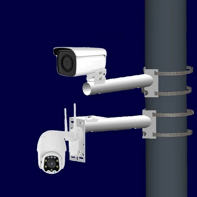 Alt view image 7 of 7 - Coolotic CCTV Security Camera Mount Bracket - 300mm (11.81) 40mm (1.57) Diameter Tubular Pole/Wall Mount, Adjustable Duckbill Holder for Solar Panel/Dual Cameras, Universal L-Adapter Plate
