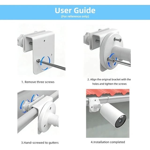 Alt view image 5 of 6 - 2Pack Gutter Mount for Eufy Solocam S340/E30/E42 Camera & 4G LTE Cam S330 Camera, White Stainless Steel Security Camera Bracket