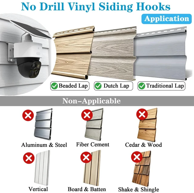 Alt view image 7 of 7 - 2 Pack Vinyl Siding Mount Compatible with Eufy SoloCam S340/E30/E42 and Eufy 4G LTE Cam S330 Solar Security Outdoor Camera Mounting Bracket No Drill,Stainless Steel,Rustproof,White
