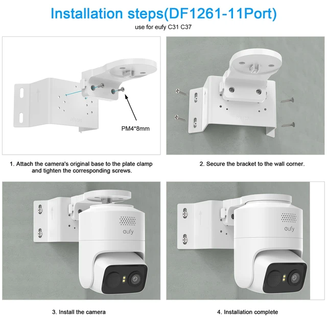 Alt view image 5 of 6 - HOLACA Outside Wall Corner Mount for eufy Security eufyCam C31/C35/C37 | White, Outdoor Use, Easy Installation