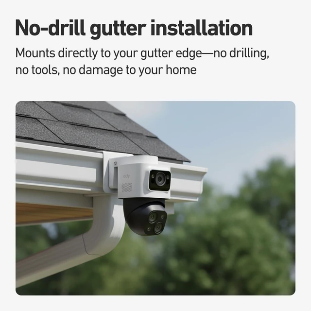 Alt view image 2 of 6 - Holicfun Gutter Mount for Eufy PoE Bullet-PTZ Cam S4 and eufyCam S4 | Sturdy aluminum mounting bracket, no drilling for easy and flexible installation, elevates camera for wider view, white