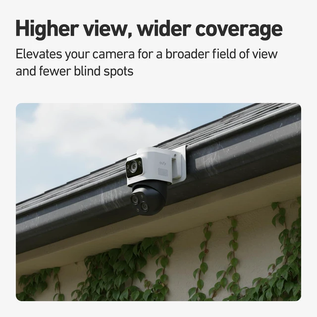 Alt view image 3 of 6 - Holicfun Gutter Mount for Eufy PoE Bullet-PTZ Cam S4 and eufyCam S4 | Sturdy aluminum mounting bracket, no drilling for easy and flexible installation, elevates camera for wider view, white